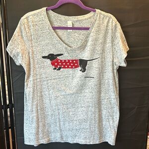 Marushka Hand Printed Women’s V-neck Dachshund Tee - L